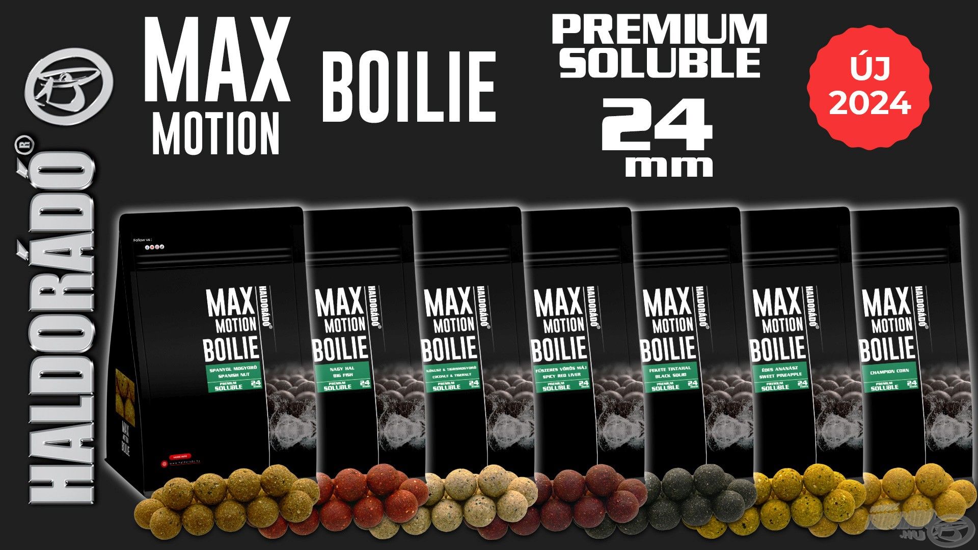 Íme, a MAX MOTION Boilie Premium Soluble 24 mm széria, amely ideális hideg vízi pontyhorgászathoz is