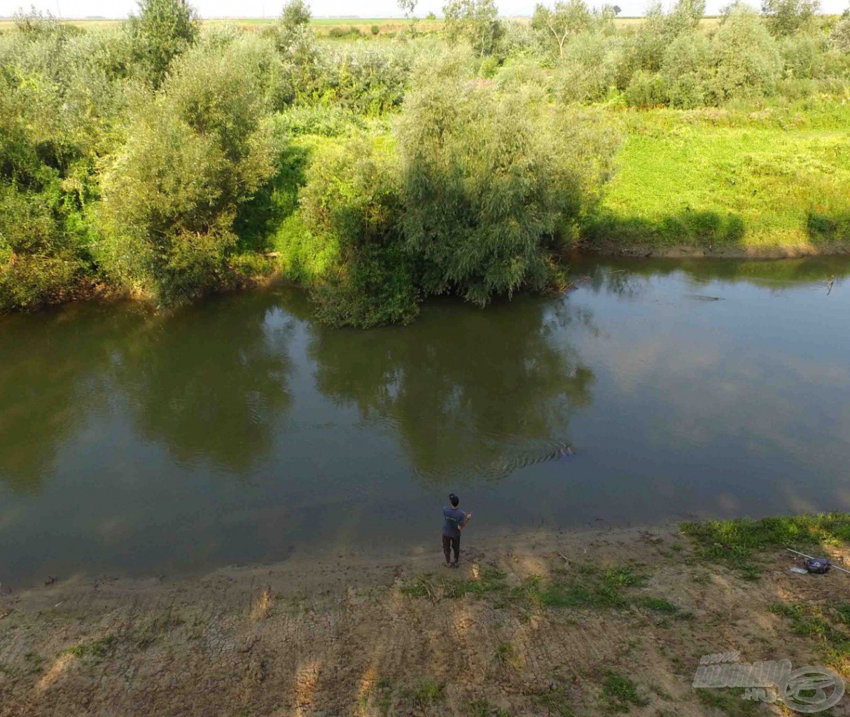 A túloldali bokrok alját nehéz pontosan meghorgászni, pedig jó haltartó helyek