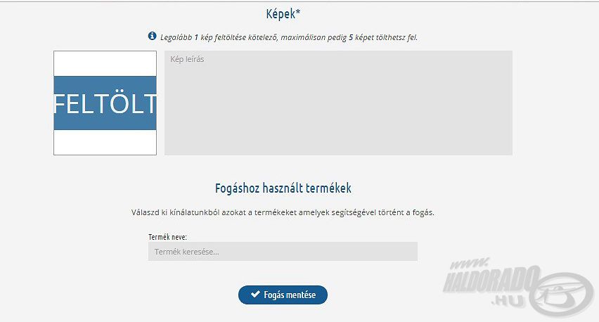 Az adatlap alján található a képfeltöltési és termékcsatolási lehetőség