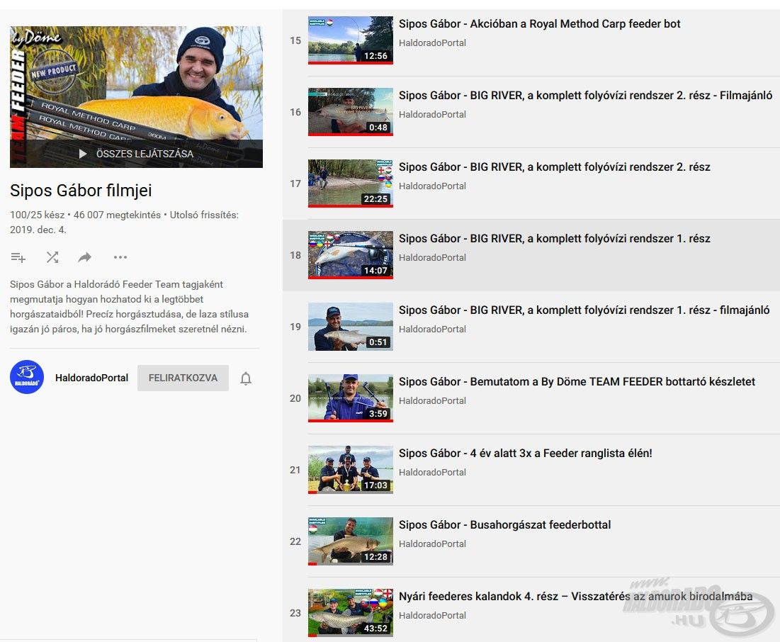 Számos írásom és filmem található a Haldorádó YouTube csatornáján