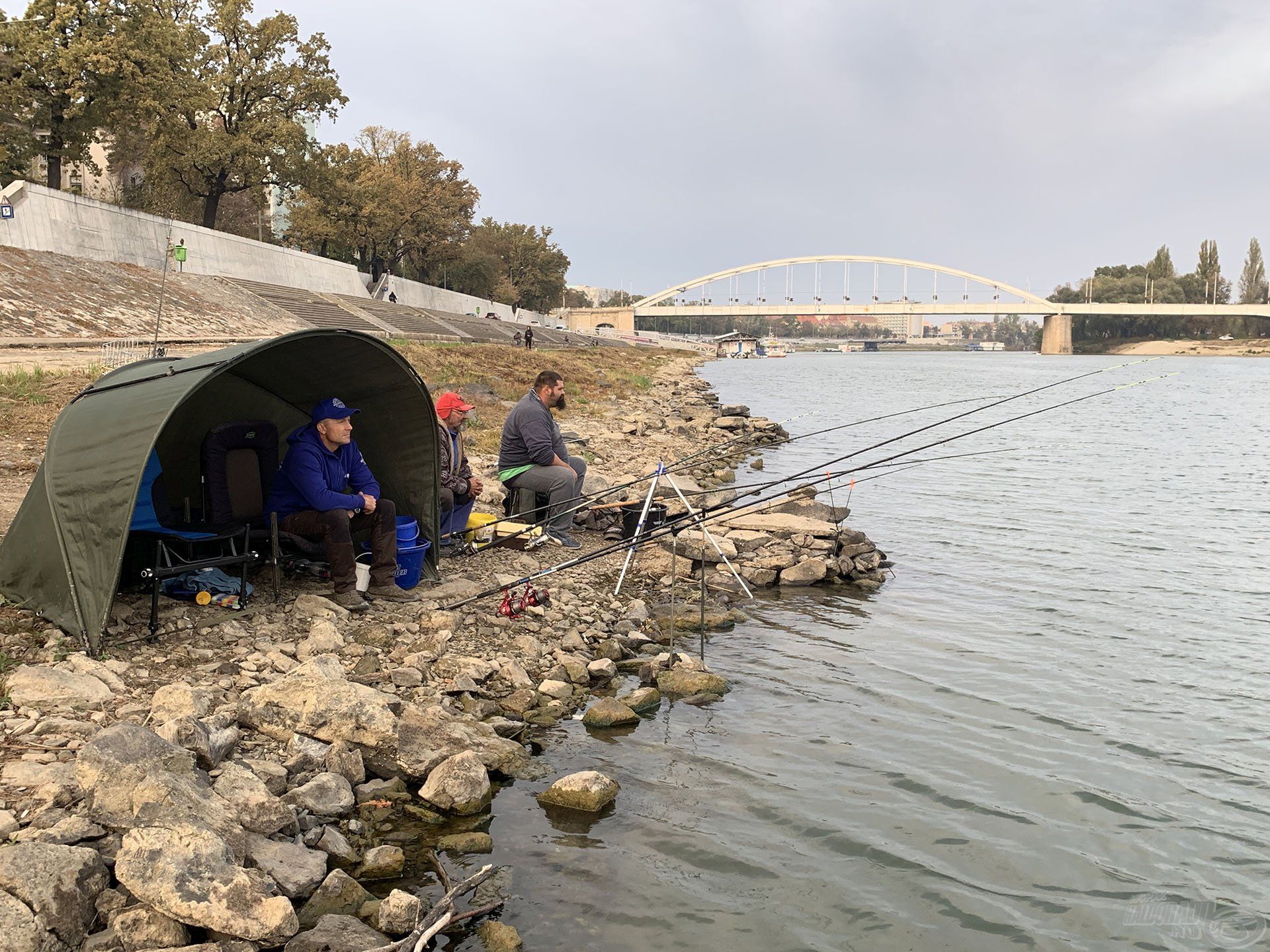 Már késő délután megkezdtem a horgászatot új horgászbarátaimmal a szegedi Tisza-parton