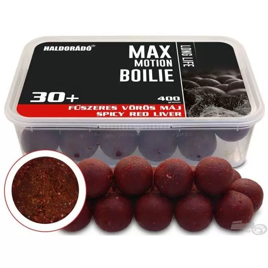 HALDORÁDÓ MAX MOTION Boilie Long Life 30+ mm - Fűszeres Vörös Máj